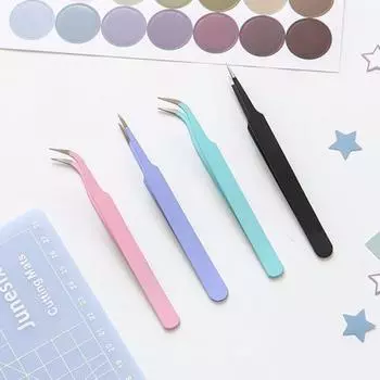 Высокопрочный пинцет для ресниц, отличный, простой в использовании, удобная ручка, металлическая наклейка для дизайна ногтей, прямая изогнутая форма чёрный