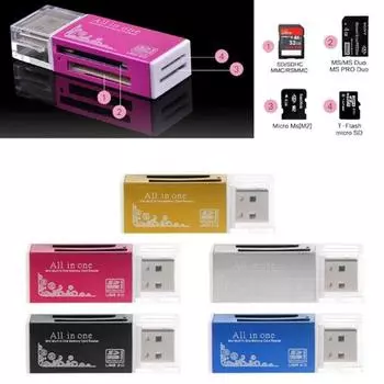 Высокоскоростное устройство чтения карт памяти USB 2.0 для SD/SDHC MMC TF MS M2 чёрный