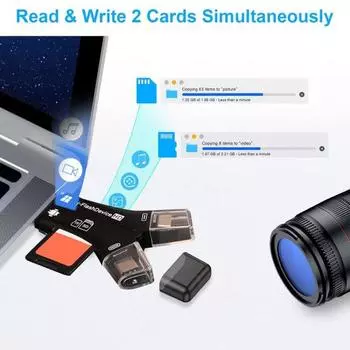 Высокоскоростное устройство чтения карт USB 2. Передача данных 4-в-1. Plug Play Type-C/Micro USB/8-контактная карта памяти. A белый