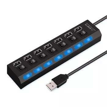 Высокоскоростной адаптер USB HUB 2.0 с 4/7 портами, расширитель, мульти-USB-сплиттер, несколько удлинителей со светодиодным переключателем лампы для ПК, ноутбука