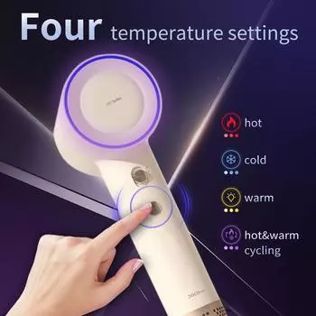 Высокоскоростной фен Truwelby, профессиональный портативный ионный фен со скоростью 110 000 об/мин и магнитной насадкой, 4 температурных режима — белый белый