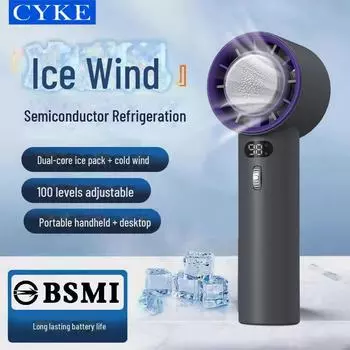 Высокоскоростной мини-ручной вентилятор CYKE с охлаждением, ледяным компрессом, зарядкой через USB и 100 скоростями. Original Packaging [BSMI Certified]