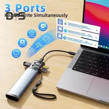 Высокоскоростной считыватель карт 5 Гбит/с USB3.0 Type-C SD/TF3.0, многофункциональный адаптер для смарт-карт, инструмент для извлечения SIM-карты с функцией Plug-and-play для ноутбука светло-серый
