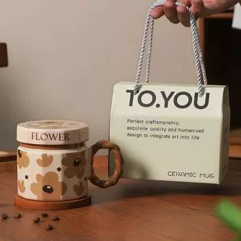 Высокотемпературная керамическая чашка для воды с крышкой, подарочная коробка, ретро-стиль, офис, дом, креативные кофейные чашки, высокая эстетическая ценность 301-400ml