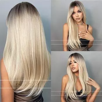 Высокотемпературное волокно, золотой восьмисимвольный черный градиентный головной убор, щипцы для завивки волос, парик для волос, женский 70cm