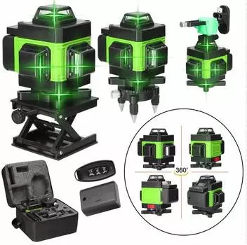Высокоточный самовыравнивающийся лазерный уровень на 360° с аккумулятором 3000 мАч, мощный зеленый лазер 3D/4D, 12/16 линий Laser Vert