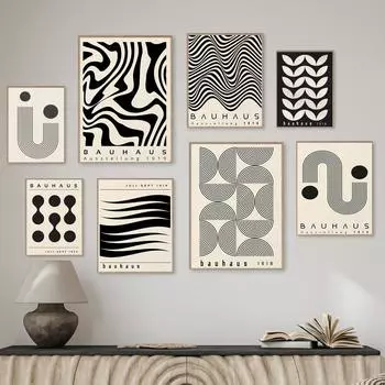 Выставка Баухаус Черный Середина века Современная Настенная Художественная печать Абстрактная картина на холсте Плакат на скандинавскую тему Настенная картина Декор в гостиную A4 21X30cm No Framed