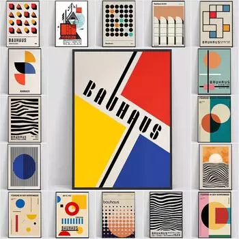 Выставка Баухаус уникальные геометрические постеры, минималистичные художественные принты на холсте, абстрактные картины, фрески для гостиной, украшение для дома 21x30cm No Framed