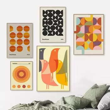 Выставка Баухауса Птица Геометрическая Абстракция Поп-культура Настенное Искусство Холст Картины Плакаты Печати Картины Для Декора Гостиной 21x30cm No Framed темно-синий