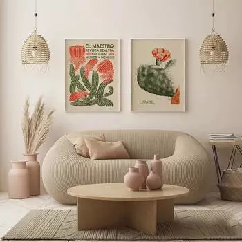Выставка Винтажные цветочные кактусы Плакаты и принты Картина на холсте Мексиканское настенное искусство Декоративная картина Главная Гостиная Декабрь 21x30cm No Framed