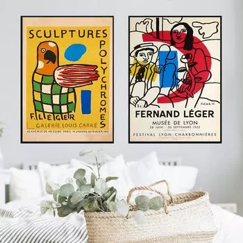 Выставка в музее Фернана Лежериона, художественные плакаты, абстрактные ретро-картины с изображением мужчин, женщин и попугаев, украшенные гравюрами. 21cm30cm NoFrame