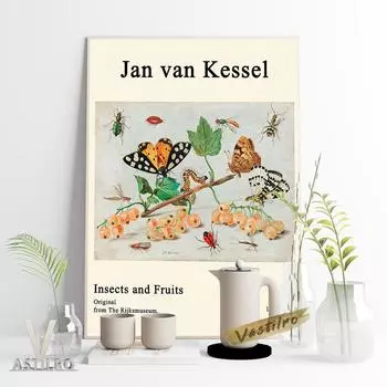 Выставочный музей, картина маслом, насекомые и фрукты, винтажный настенный художественный плакат 21cm30cm NoFrame