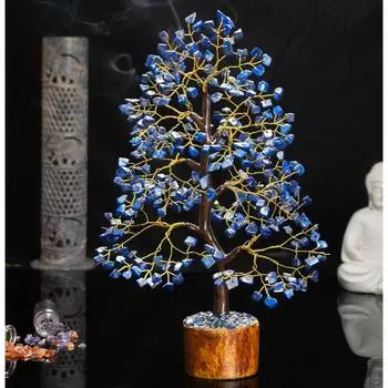 Выставочный образец для предметов домашнего декора, кристаллы, драгоценные камни, бонсай, денежное дерево для удачи, украшение, подарочный предмет - 10-12 дюймов (Лазуритовая золотая проволока)