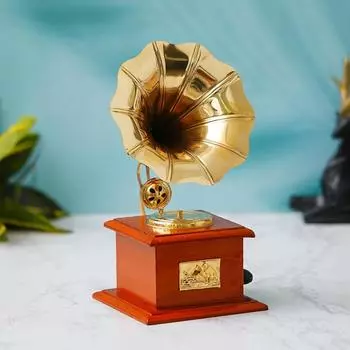 Выставочный образец квадратного граммофона ручной работы премиум-класса Sparkle (Коричневый, Золотой) / Материал - Латунь коричневый/золотой