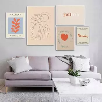 Выставочный постер Анри Матисса, средневековая абстрактная линия, эстамп, минималистичная живопись, красное сердце, современный декор для гостиной 21cm30cm NoFrame