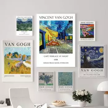 Выставочный постер Винсента Ван Гога, цветок миндаля, звездная ночь, ночь, кафе, терраса, печать на холсте, настенное искусство, современный декор для гостиной 21cm30cm NoFrame