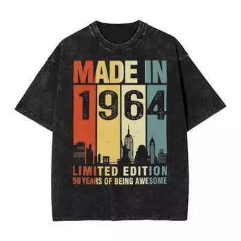 Выстиранная футболка 59-й день рождения Сделано в 1964 году Лимитированный выпуск Винтажная футболка С коротким рукавом Летние топы Футболка Мужчины Женщины S
