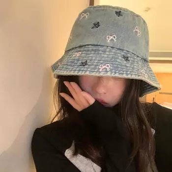 Выстиранная и старая ретро-звезда джинсовая панама женская летняя солнцезащитная шляпа с козырьком от солнца шляпа-бантик панама с изображением маленького лица M56-58cm