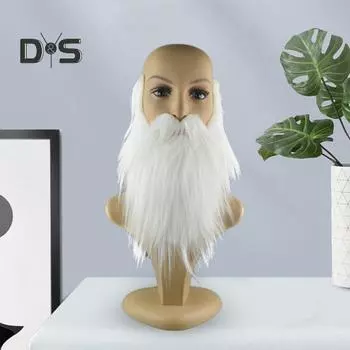 Выступление Поддельная Борода Праздничный Косплей Костюм Реквизит Маскарадный Костюм Поддельная Борода Длинные Пушистые Бороды Санта-Клауса Усы Рождественские Праздничные Принадлежности белый