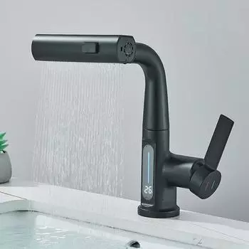 Вытягивающий подъемный цифровой дисплей кран для ванной комнаты Smart Temp Tap 360 вращающийся кран 3Sprayer экономия воды кран для умывальника горячей и холодной воды