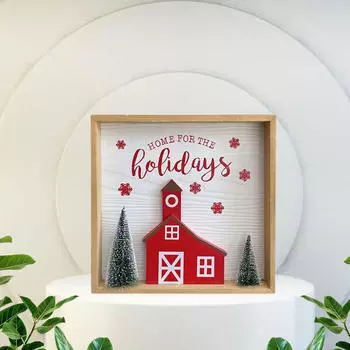 Вывеска для зимнего декора с изображением рождественского деревенского домика Wood Frame