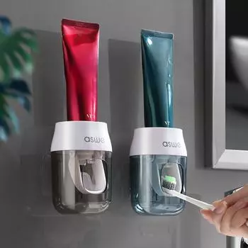 Выжималка для зубной пасты Автоматическая стойка для хранения выжималка Настенный держатель для ленивых зубных щеток Детская вешалка без проколов серый