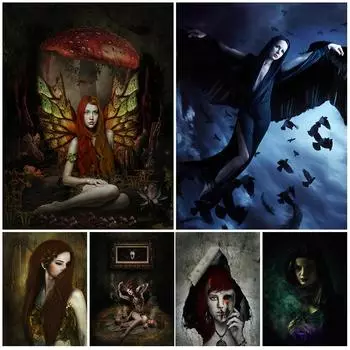 Вызов демона, церемония колдовства, ретро настенная живопись маслом, бабочка, фея, художественный постер в лесу 21cm30cm NoFrame