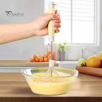 Взбивалка для яиц из нержавеющей стали, полуавтоматический венчик для яиц, нажимная ручка, вращающаяся мешалка для яиц, миксер для крема, инструмент для взбивания пасты, блендер для соуса, кухонные гаджеты серый