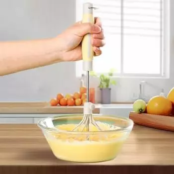 Взбивалка для яиц из нержавеющей стали, полуавтоматический венчик для яиц, нажимная ручка, вращающаяся мешалка для яиц, миксер для крема, инструмент для взбивания пасты, блендер для соуса, кухонные гаджеты серый