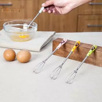 Взбиватель для яиц, облегчающий смешивание, легко моющийся, простой кухонный ручной смеситель для сливок с рисунком мультяшного медведя, для ежедневного использования синий