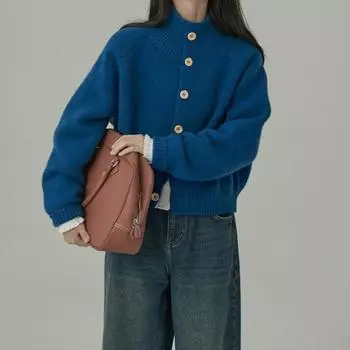 Взгляд на суть окружающего чувства осени и зимы Дофамин Мягкая форма Свободный свитер Кардиган Женский One Size синий