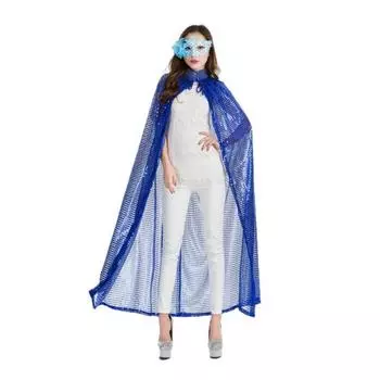Взрослая длинная накидка с пайетками для женщин, костюм плаща с блестками для вечеринки на Хэллоуин, мантия ведьмы в полный рост для ролевых игр, сценических выступлений темно-синий