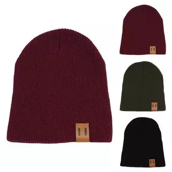 Взрослая и детская осенне-зимняя кожаная вязаная шапка с этикеткой, шерстяная шапка, теплая шапка с капюшоном S красный
