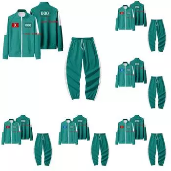 Взрослые DIY молния толстовка с капюшоном спортивная повседневная толстовка и брюки комплект L темно-зеленого