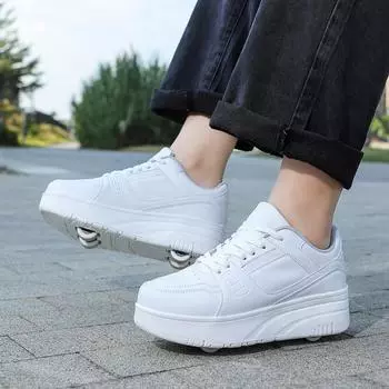 Взрослые двухколесные беговые туфли для мальчиков, деформированные шкивные туфли для студентов и девочек, детские скользящие туфли с колесами, новые 29 белый