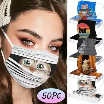 Взрослые кошки цифровая печать трехслойная защитная дышащая маска Free Size чёрный