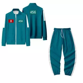 Взрослые модные принтованные длинные рукава молнии свободные толстовки куртка повседневные брюки комплект L синий