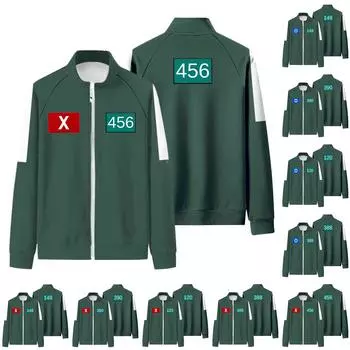 Взрослые модные принтованные длинные рукава молнии свободные толстовки куртка L армия зеленый