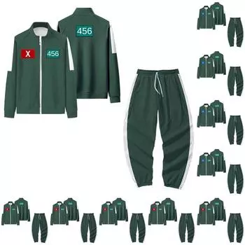 Взрослые модные принтованные длинные рукава молнии свободные толстовки куртка повседневные брюки комплект L армия зеленый