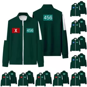 Взрослые модные принтованные длинные рукава молнии свободные толстовки куртка L армия зеленый