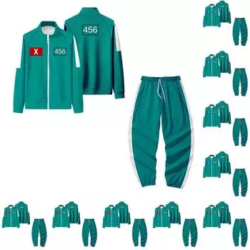 Взрослые модные принтованные длинные рукава молнии свободные толстовки куртка повседневные брюки комплект L синий