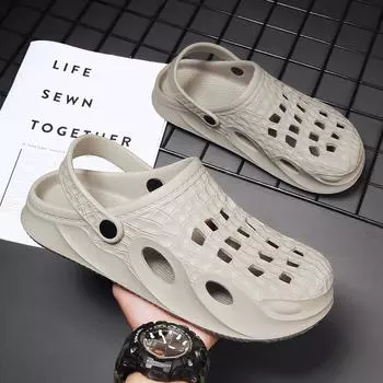 Взрослые мужские пляжные туфли водонепроницаемые и нескользящие комбинезоны Baotou Hole Shoes уличные спортивные тапочки для сада большого размера 39 хаки