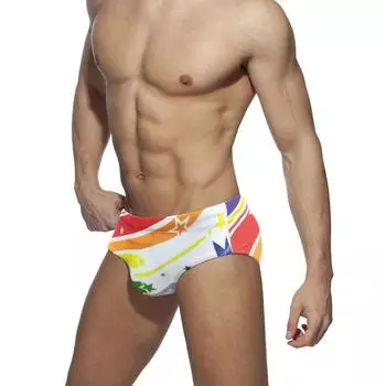 Взрослые мужские треугольные трусы с принтом радужных звезд, мужские плавки M жёлтый