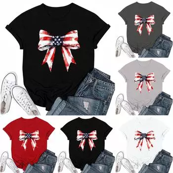 Взрослые Повседневная Ежедневная Круглая горловина День Независимости Печатный короткий рукав Футболка Топ с буквами XXL