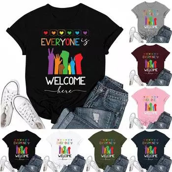 Взрослые Повседневные Ежедневные Круглый вырез с принтом Короткие рукава Футболка Топ с буквами S