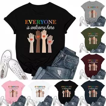 Взрослые Повседневные Ежедневные Круглый вырез с принтом Короткие рукава Футболка Топ с буквами L