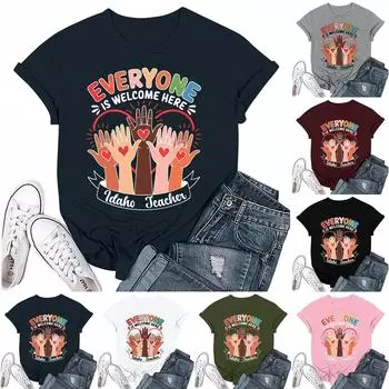 Взрослые Повседневные Ежедневные Круглый вырез с принтом Короткие рукава Футболка Топ с буквами L тёмно-синий