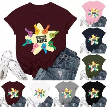 Взрослые Повседневные Ежедневные Круглый вырез с принтом Короткие рукава Футболка Топ с буквами L винный