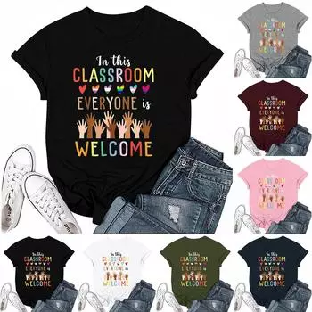 Взрослые Повседневные Ежедневные Круглый вырез с принтом Короткие рукава Футболка Топ с буквами S