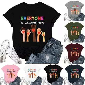 Взрослые Повседневные Ежедневные Круглый вырез с принтом Короткие рукава Футболка Топ с буквами XXL белый